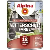 Alpina Wetterschutzfarbe Holzfarbe für außen deckend Graubraun 2,5 Liter