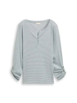 Tom Tailor - Langarmshirt mit Turn-Up-Funktion green offwhite small stripe - Gr. - S