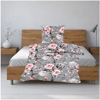 Casa Colori Bettwäsche Seersucker Bettwäsche Garnitur 135x200 Reißverschluss, Seersucker, 2 teilig, in Grau mit Rosenprint romantisch verspielt