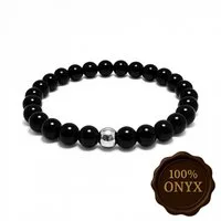 M-Punkt24 Armband ONYX für Damen (mit schwarzem Gummizug, inkl. Etui), Herren Schmuck