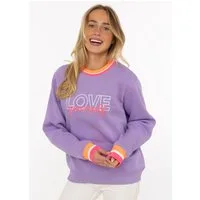Zwillingsherz Hoodie "Love Yourself" Rundhals, gestreifte Neon-Bündchen, gestickter Schriftzug