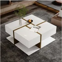 Merax Couchtisch mit versteckten Schubladen, Beistelltisch mit geometrische Design (1-St., 1 Tisch), Wohnzimmetisch mit Holzmaserung in eichefarbe, B/H/T: 78/36/78m