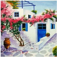 ti-flair Papierserviette, Servietten Papier 33x33cm 3-lagig Haus in Griechenland 20 Stück