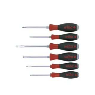 Wiha Schraubendreher SoftFinish Schlitz, Phillips 6-teilges Set mit durchgehender Sechskantklinge und massiver Stahlkappe - 21250