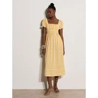 Apricot Midikleid Gestreiftes Midaxi-Kleid im Milchmädchen-Stil mit Raffung