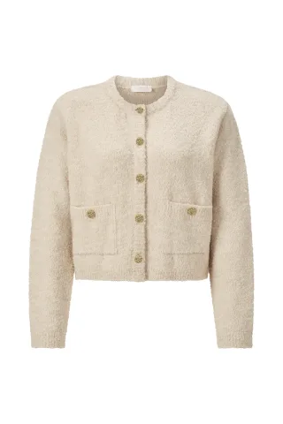 Rich & Royal - Crew-Neck Cardigan Bouclé caffee latte - Gr. - L