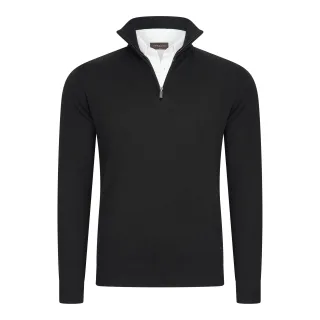 Cappuccino Italia Mock Zip Pullover für Herren. Der Pullover besteht aus 50% Baumwolle und 50% Polyester und hat eine normale Passform. Der Pullover hat einen Hemdkragen, der an den Pullover angenäht ist. Marke: Cappuccino ItaliaModellname: Mock Pull