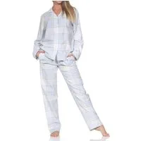 Normann Pyjama Normann Damen Flanell Schlafanzug lang mit Knopfleiste und Hemdkragen