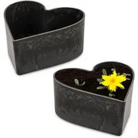 matches21 HOME & HOBBY Blumentopf Herz Pflanzschalen für draussen 2 Stk. schwarz marmoriert in 15 cm (2 St), Blumen-Schale als wetterfeste Friedhof-Schale Grab-Schmuck Grabschale