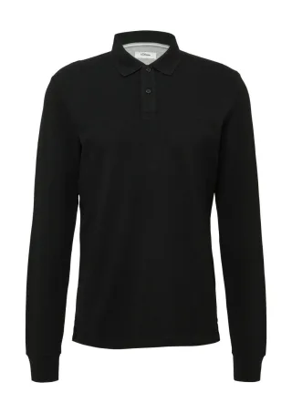 s.Oliver Red Label - Langarm-Poloshirt aus Baumwoll-Piqué mit Bündchen schwarz - Gr. - 3XL