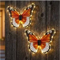 GLOBO LIGHTING LED Wandleuchte, LED-Leuchtmittel fest verbaut, Warmweiß, 2x Solarlampe Garten bunt Schmetterling B 35 cm