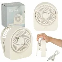 Ikonka Handventilator Mini Akku Tischventilator mit Clip USB-C 1200 mAh Weiß, 11,5 cm Durchmesser, Tragbar, Cliphalterung, USB-C, 1200 mAh Akku, bis 4 Std. Laufzeit
