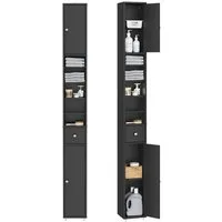 SoBuy Hochschrank BZR34 Badezimmerschrank Hochschrank Schmal Badschrank für kleine Bäder Badkommode, mit verstellbare Ablagen Platzsparender, Waschbecken, WC
