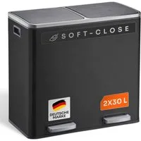 Gardissimo Mülleimer Duo Abfalleimer Treteimer Matty 2 x 30 Liter = 60 Liter matt schwarz, mit Soft-Close Deckel und zwei herausnehmbaren Inneneimern