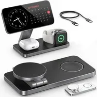 GreenHec Ladestation Apple Watch iPhone 3in1 MagSafe Ladegerät Wireless Charger Wireless Charger (3000 mA, Spar-Set, 3in1 PowerBase + USB-C Kabel + 20w Dual Charger, 17 16 15 14 13 12 Pro Max Air Charging Station Induktionsladegerät)