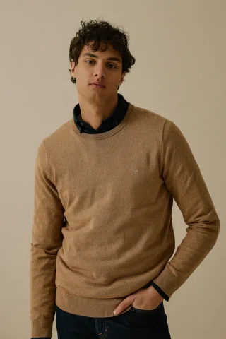 BASEFIELD - Rundhals Pullover toffee melange - Gr. - XXL