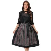 MODISFRAU Dirndl Damen Schwarz Trachtenkleid mit 3 Teilig (Set, 3er-Pack) Jacquard