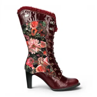 Laura Vita Blumen Goth viktorianische rote Lederstiefel mit Absatz – Alcbane-351