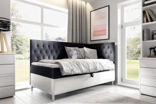 Boxspringbett Gästebett Kinderbett FINJA Nr.3 100x200cm Weiss-Schwarz Seite R...