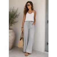 SUBLEVEL Chinos Damen Luftige Sommerhose Freizeit Weit geschnitten Stoffhose Musselin