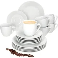 MamboCat Kaffeeservice 18tlg Kaffeeservice Tommy weiß Porzellan 6 Personen Dessertteller, Porzellan