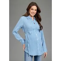 Neun Monate Umstandsshirt Umstands-Bluse, Musselin, Streifenbluse mit Blusenkragen, mit Bindebändern, mit Knopfleiste, langärmlig