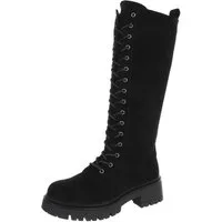 Ital-Design Kniehoher Damen Schnürstiefel mit Profilsohle Plateaustiefel (92422312) Blockabsatz Stiefel in Schwarz