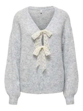 ONLY - ONLNELLIE LS V-NECK CARDIGAN KNT Light Grey Melange - Gr. - M