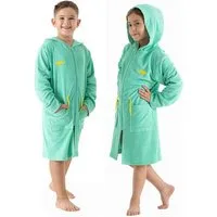 KangaROOS Kinderbademantel Kira, Ideal für Zuhause, Schwimmbad oder im Urlaub, Kurzform, Leichtfrottier, Kapuze, Reißverschluss, modernen, sportliches Design, leuchtenden Akzenten
