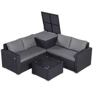 Homavo Gartenlounge, Schwarz, Metall, Loungemöbel, Gartenlounge-Sets