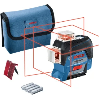Bosch Linienlaser GLL 3-80 C, mit 4 x 1,5-V-LR6-(AA)-Batterien, Akku-Adapter blau/schwarz - 0601063R00