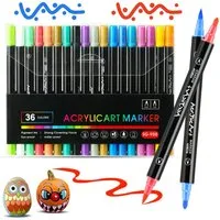 MOPUEA Filzstift Acrylstifte für Steine 36 Farben Wasserfest Dual Tip Marker Stifte, (dreieckiges Schaftdesign, das die Haltung des Stiftes verbessert, 36-tlg), Dual Tip wasserfest Stifte Ideales Kindertagsgeschenk