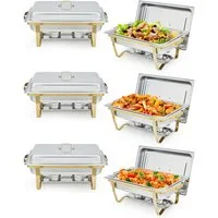 GarveeMore Speisenwärmer, (Deckel und klappbarem Gestell, 6-tlg., 8-QT Buffet-Servier- und Warmhaltebehälter-Set), für Partys, Hochzeiten und Catering
