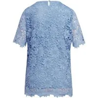 GOLDNER Kurzarmbluse Kurzgröße: Festbluse mit floraler Spitze Blusenshirt mit Rundhals, rückseitigem Knopfverschluss und Kurzarm