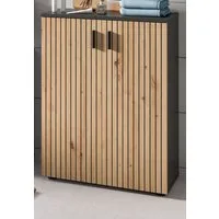 Inn.Furn Badkommode Livia (2-türiger Badschrank in Eiche Artisan mit Grau, 60 x 81 cm), 3 große Fächer mit viel Stauraum