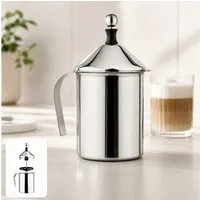 Haushalt International Milchaufschäumer Milchkanne Milchbehälter Edelstahl 500ml Sieb, Milchschäumer, Feinsieb, Manuell, Tragegriff
