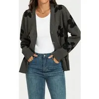 FS Collection Cardigan Damen Strickjacke Cardigan mit Blumenmuster, Dunkelgrau (Einheitsgröße (UK 8–16 / EU 36–44) 56 % Viskose, 26 % Polyester, 18 % Wolle