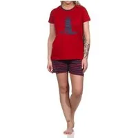 Normann Pyjama Damen kurzarm Shorty Pyjama mit Leuchtturm-Motiv maritim