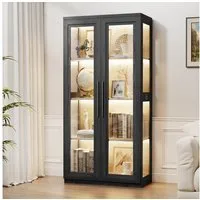BROTTAR Glasvitrine Glasscheibenschrank, Curio -Schrank mit zwei Glastüren (1-St) mit 3-Farb-LED, großzügigem Stauraum und Magnetverschluss