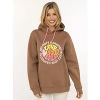 Zwillingsherz Hoodie "Love Yourslef" runde große Frontstickerei, farbige Kordel, Kängurutasche