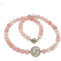 Perlenkette Kette mit Rosenquarz und großer 925 Silber Perle, mit 1,8 cm großen Perle aus 925 Silber
