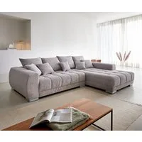 DELIFE Ecksofa Josea, Cord Silbergrau 300x220 cm Ottomane rechts Ecksofa