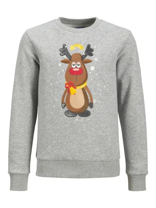 JACK&JONES - JJXMAS JOLLY SWEAT CREW NECK JNR light grey melange - Gr. - 164