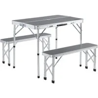 Casaria Campingtisch (3-St), Klappbar mit Bänken 90x60cm Alu Falttisch Leicht Camping Zubehör Grau