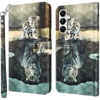 CLM-Tech Handytasche für Samsung Galaxy A16 / A17 5G Hülle aus Kunstleder Klapphülle (Katze Tiger, Handyhülle mit Standfunktion - Wallet Flip Case inklusive Kartenfächer), Cover mit Magnetverschluss