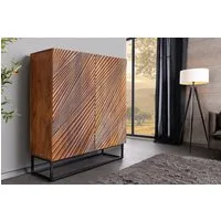 riess-ambiente Highboard ART 120cm braun / schwarz · Hochschrank aus Massivholz mit 3D-Design (Einzelartikel, 1 St), Kommode aus Mangoholz · inkl. 6 Fächern & 2 Türen · Metall-Gestell