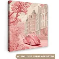 OneMillionCanvasses® Leinwandbild Stadt - Auto - Rosa, Fotodruck (1 St), Wandbild, Deko Schlafzimmer Wohnzimmer Flur 20x20 cm