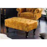 riess-ambiente Fußhocker CHESTERFIELD 80cm senfgelb / dunkelbraun (Einzelartikel, 1 St), Wohnzimmer · Samt · Wellenunterfederung · Chesterfield Design