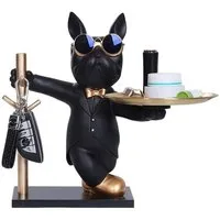 SURFOU Tierfigur Bulldogge Skulptur Deko Schlüssel Ablage Hund mit Tablett (Schlüsselablage Flur für Wohnzimmer Heimdekoration Moderne Büro), Tierskulptur Tischdekoration Eingang Desktop Dekoration