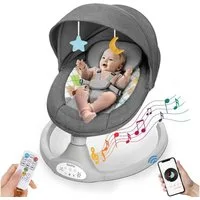 AUDEW Babyschaukel elektrische Babywippe 5 Gang einstellbar, mit Moskitonetz, Musik & Timer max. 9kg